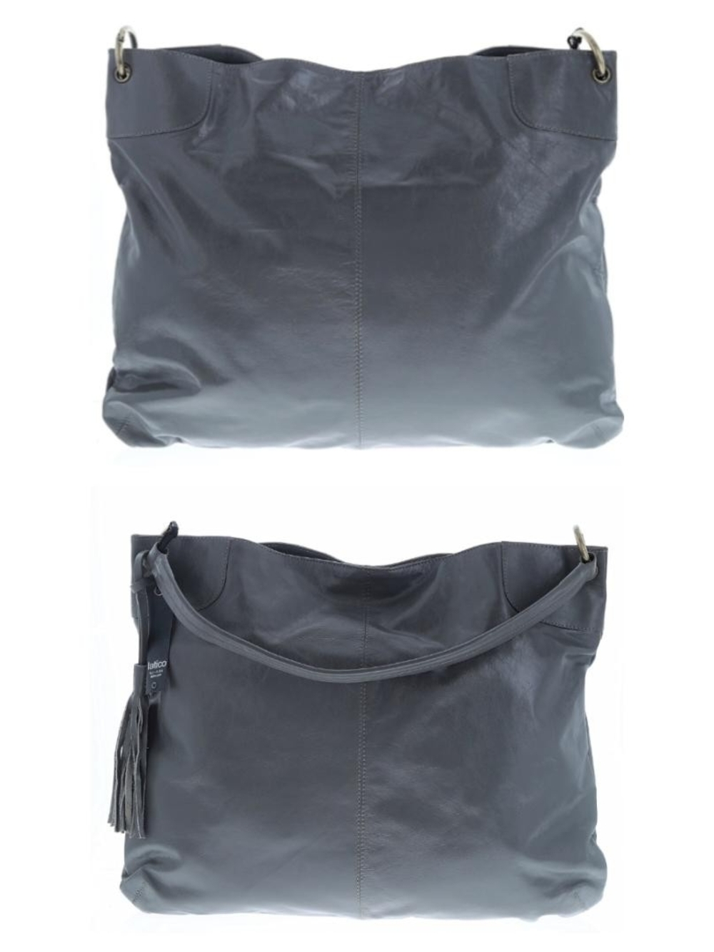 latico Slate Gray Leather Shoulder Bag with Tassel